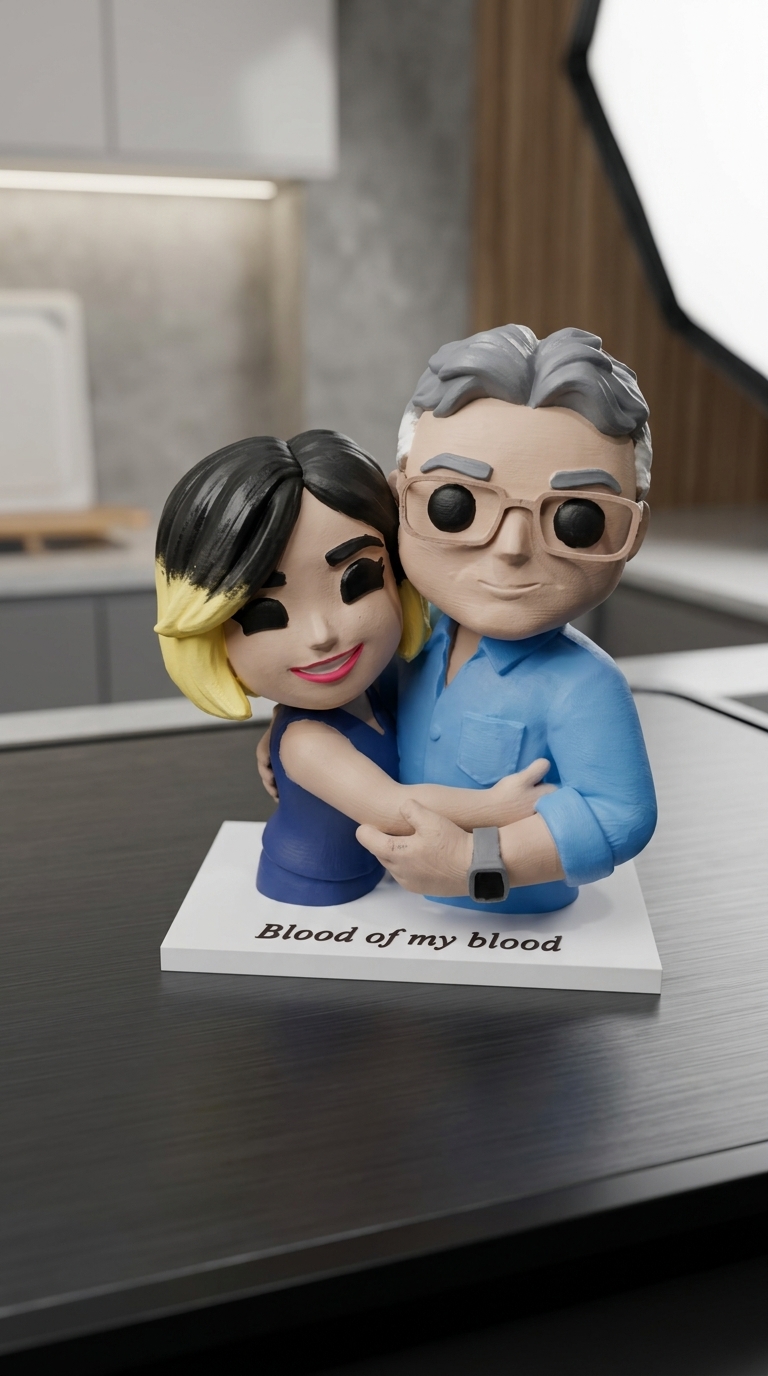 Miniatura 3D personalizada de casal abraçado com base gravada